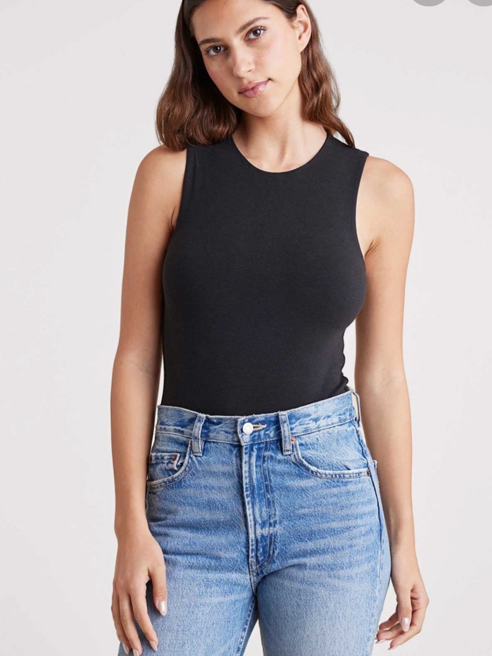 Nuuds Classic Cotton Stretch Crewneck Tank Bodysuit Black Size Large
